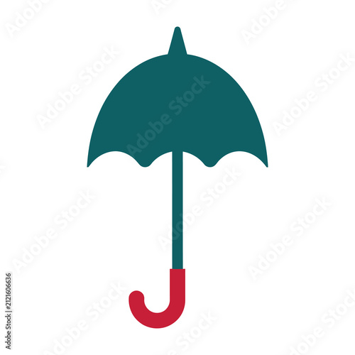 Green umbrella with red handle symbol