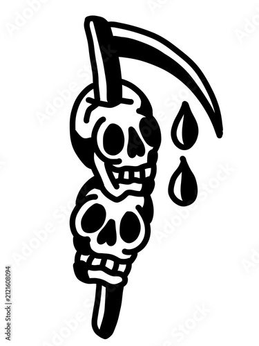Fotografie Dark edgy grim reaper scythe skull popsicle line art