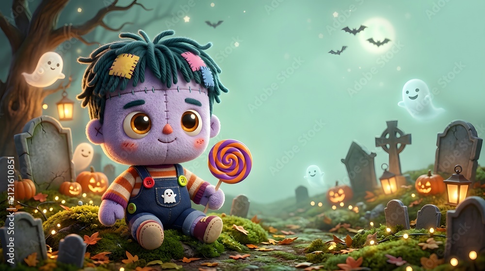 Naklejka premium Cute whimsical character sitting near a Christmas gift box