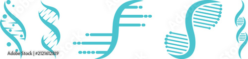 DNA helix and genetics icon collection featuring genome symbols, molecular biology, biotechnology, genetic research, medical science, laboratory, and healthcare vector illustrations.