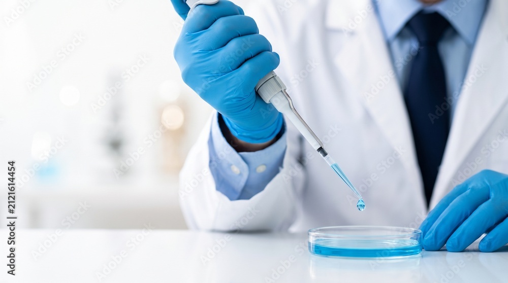 Fototapeta premium Research Scientist Preparing Microscope Glass Slide Using Precision Micropipette, Biotechnology, Medical Laboratory and Scientific Research Diagnostics