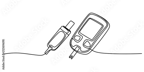 Continuous line drawing of a glucose meter and lancing device for blood sugar testing and diabetes health monitoring