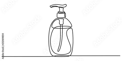 Continuous single line drawing of a soap dispenser bottle for hand hygiene and bathroom beauty care products