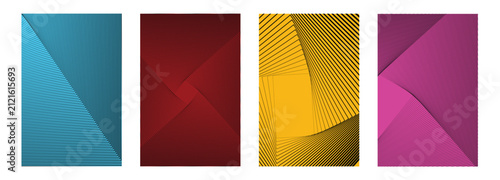 Abstract geometric cover set with colorful gradients, modern minimalist flyer templates, 4 professional vector background designs for corporate branding