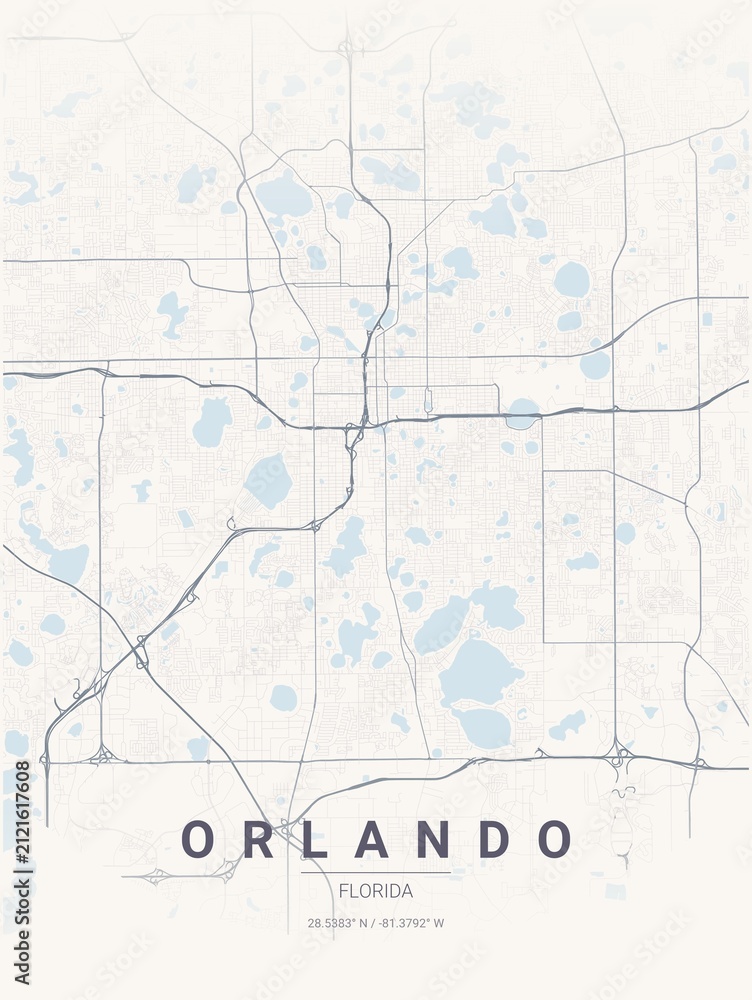 Fototapeta premium Modern Orlando City Map Poster Design, Pastel Dream Style Urban Street Grid Cartography