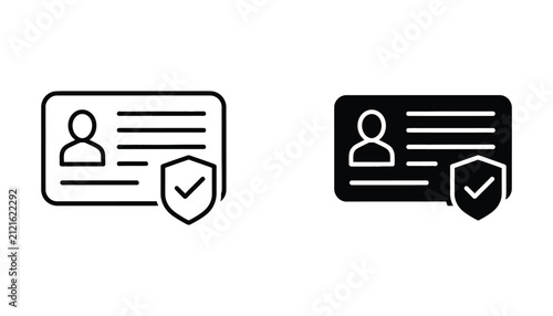 Verified id card icons with security shield checkmark