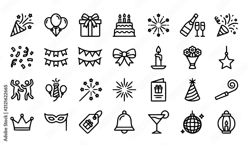 Fototapeta premium Holiday Celebration Essentials Outline Icon Pack