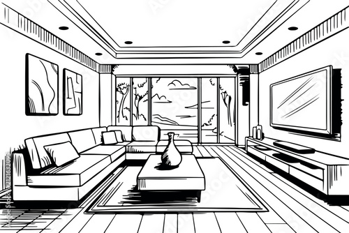 Modern living room interior sketch illustration