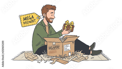 Принти на полотні Man receives package with mega discount