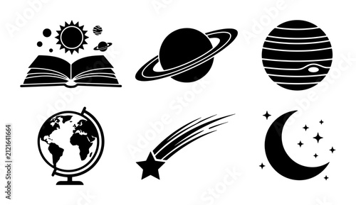 Cuadro en lienzo 70 Celestial Bodies and Astronomy Icons, Space Exploration Symbols, Cosmic Objec