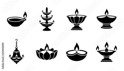 Foto 70 Diwali Lamps Vector Icons Set, Traditional Indian Oil Lamps Collection, Festi