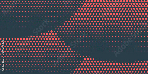 Dots Modern Halftone Geometry Pattern Vector Smooth Camber Border Red Abstract Background. Checkered Faded Particles Curve Line Subtle Texture.