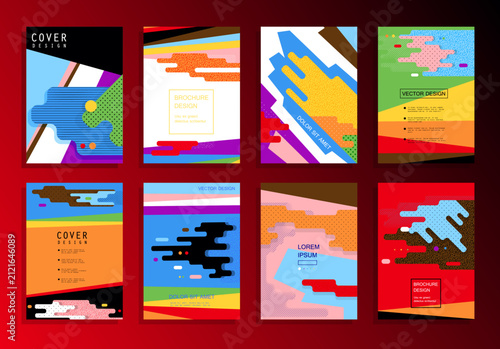 Colorful Memphis Style Brochure Cover Templates Collection with Geometric Abstract Design
