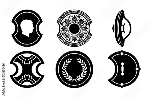 Bild auf Leinwand 70 Ancient Roman Shields Vector Icons, Military Emblem Badges, Historical Warrio