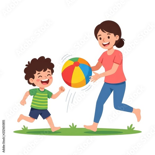 Mother and son playing with a ball outdoors