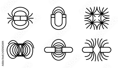 Bild auf Leinwand 70 Magnetic Field Lines Vector Icons Set, Science Physics Diagrams, Electromagne