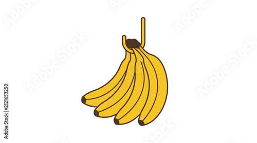 A bunch of fresh yellow bananas hanging on a hook