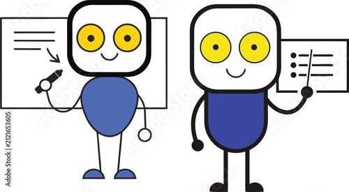 The robot is teaching using a whiteboard.