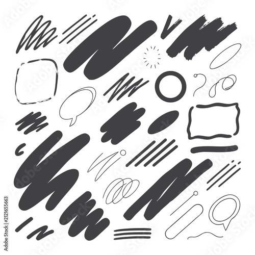 Freehand Doodle Shapes Collection Black And White Vector Illustration