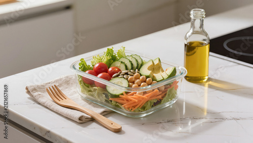Healthy Meal Prep Salad in Reusable Glass Food Storage Container