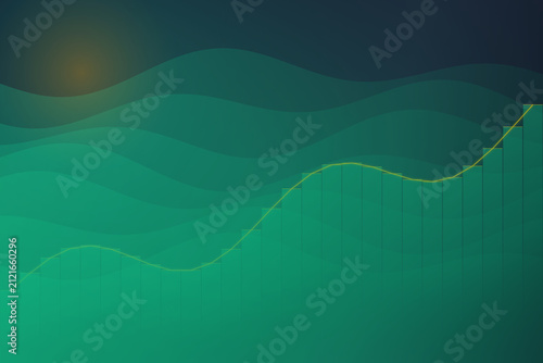 Quadro su tela Green gradient background with rising line chart