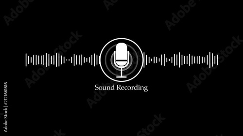 Sound recording audio waveform animation with microphone on black background, for podcast and, media production 4k stock video