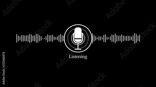 Animated microphone voice recognition interface with audio waveform visualization for ai and digital assistant technology 4k stock video