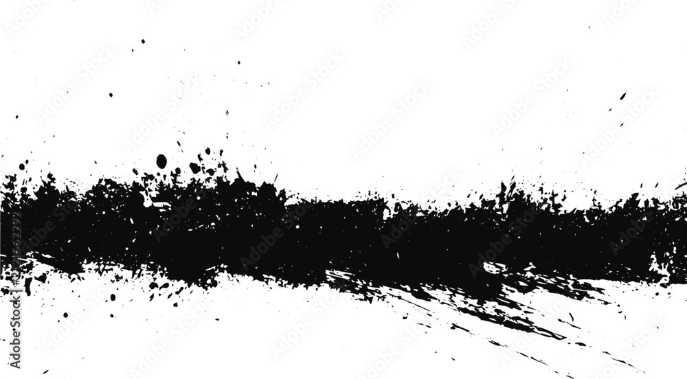 Obraz premium Expressive Black Dry Brush Stroke, Rough Paint Streak with Distressed Texture Isolated on White Background.