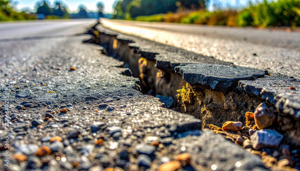 Obraz premium 地震 震災 被災 ひび割れ 道路 災害 Generative AI