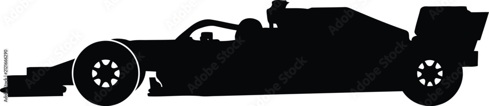 Fototapeta premium Black silhouette of a formula one racing car viewed from the side profile isolated for sports design projects