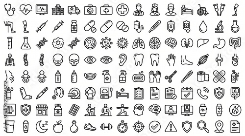 Принти на полотні Medical icon set with 120 line icons, healthcare and hospital symbols collection