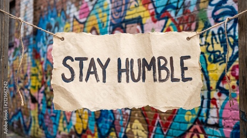 Colorful pixel art banner saying stay humble