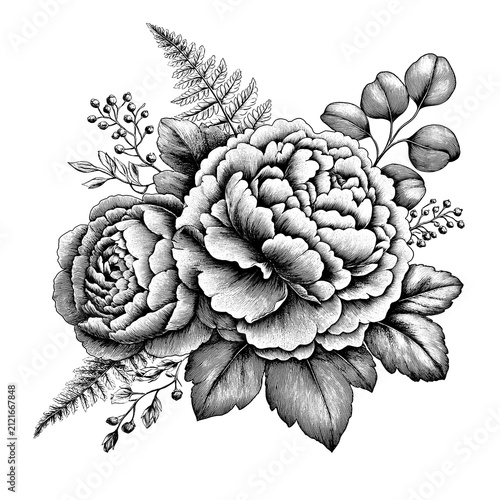 Peony Floral Bouquet Illustration