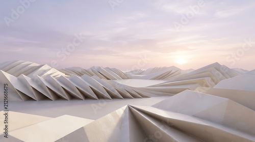 Abstract white architectural landscape. Futuristic ceramic dunes with smooth fluid curves.
