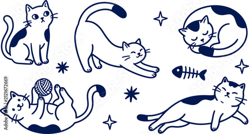 Cute playful cats line art vector illustration collection for pet lovers
