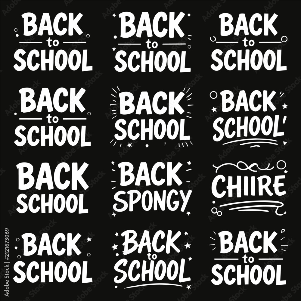 Obraz premium Back to school lettering collection: a vector illustration with varied typographic styles on a black background