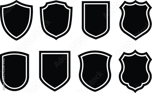 Shield Outline Shape Icon Collection Set, Security Badge Border Vector Symbols Isolated on Transparent Background
