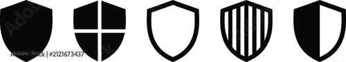 Modern Shield Icon Collection, Outline Solid and Split Security Badge Vector Set Isolated on Transparent Background