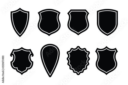 Decorative Shield Badge Shape Collection, Vintage Heraldic Security Vector Icons Isolated on Transparent Background