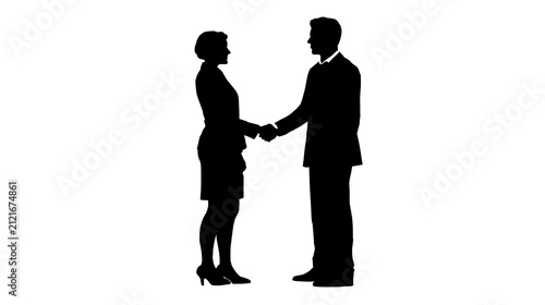 A silhouette of a man and woman shaking hands, symbolizing partnership and agreement