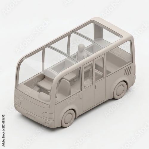 Isometric view of a minimalist modern transport shuttle bus