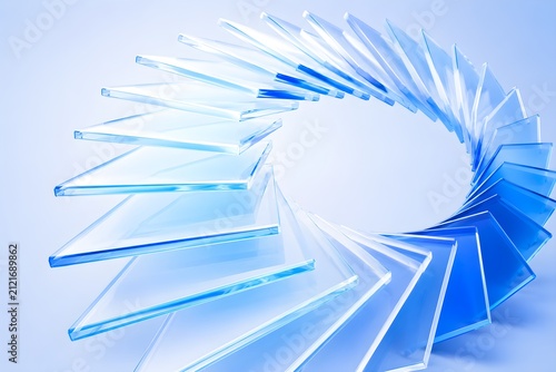 Abstract Blue Glass Panel Wave Background with Futuristic 3D Transparent Layers