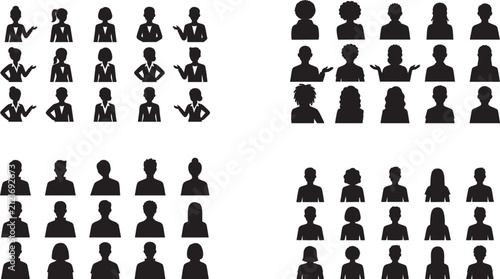 Diverse business people silhouettes in grid layout for corporate identity and team concepts