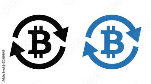 Bitcoin Symbol With Circular Arrows Flat Icon Set