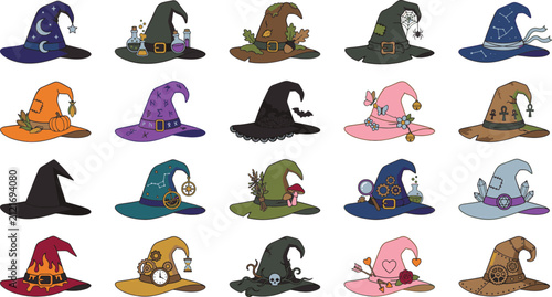 Mystical Witch Hat Vector Icon Set