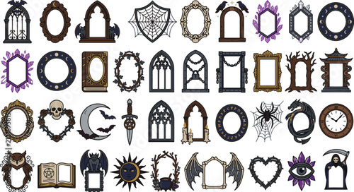Gothic Frame Set Vintage Spooky Witchy Picture Border Collection Vector