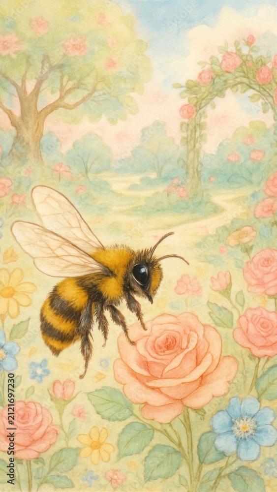 Fototapeta premium Whimsical bee garden mobile wallpaper