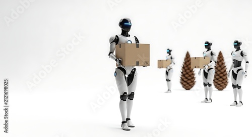 Futuristic 3D Silhouette of Man and Woman as Robotic Characters, Artificial Intelligence Technology Concept Isolated on White Background