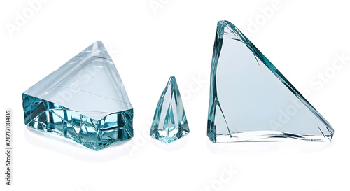 Broken glass shards with sharp edges on transparent background.