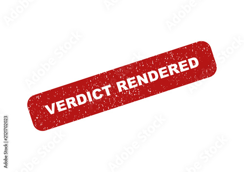 Red textured rubber stamp icon with the words verdict rendered text